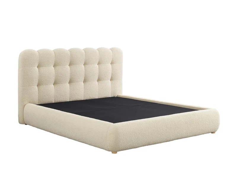 Lit coffre en tissu bouclette beige 160x200 cm BISCUIT