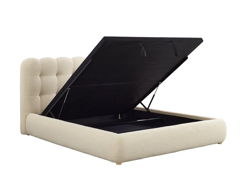 Lit coffre en tissu bouclette beige 140x190 cm BISCUIT