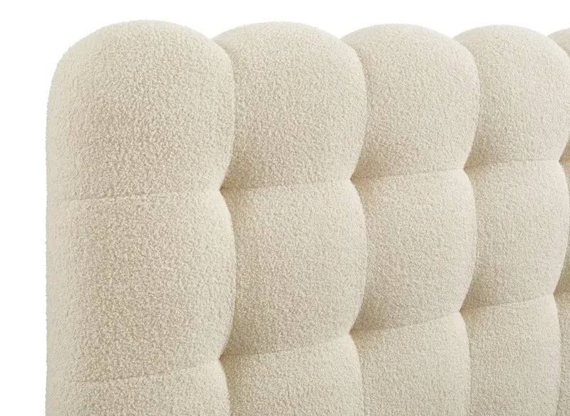 Lit coffre en tissu bouclette beige 140x190 cm BISCUIT