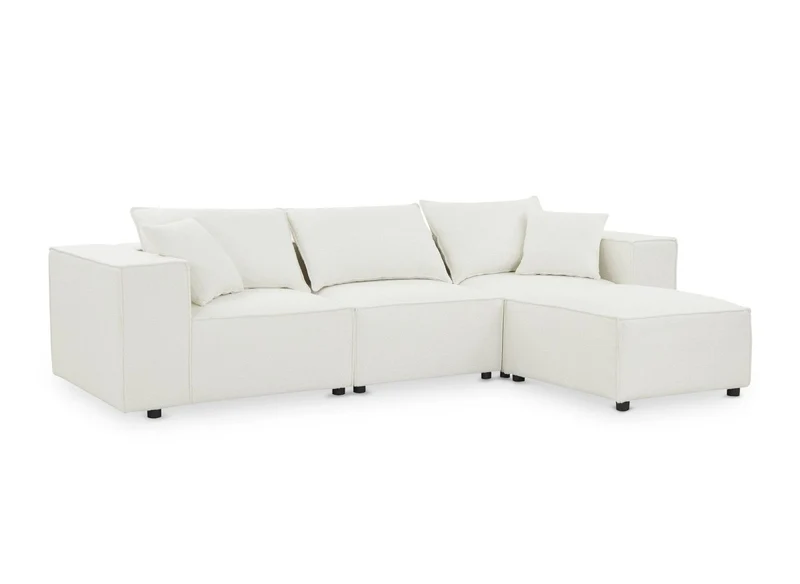 Canapé d'angle modulable en tissu effet peau de mouton blanc écru HARLEM