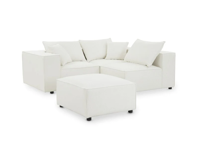 Canapé d'angle modulable en tissu effet peau de mouton blanc écru HARLEM