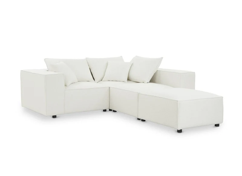 Canapé d'angle modulable en tissu effet peau de mouton blanc écru HARLEM