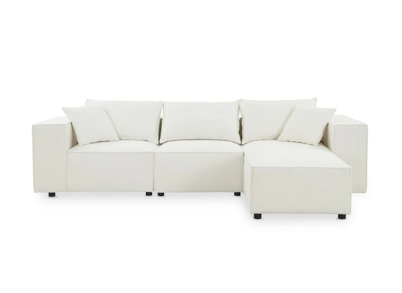 Canapé d'angle modulable en tissu effet peau de mouton blanc écru HARLEM