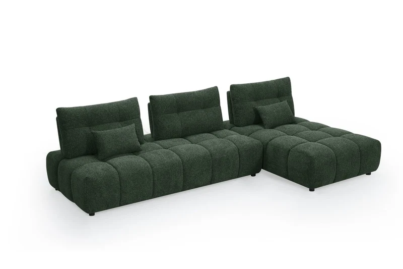 Canapé d'angle réversible en velours texturé vert kaki ALANA