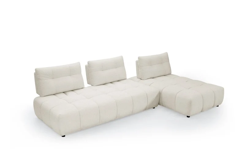 Canapé d'angle réversible en velours texturé beige ALANA