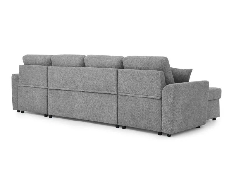 Canapé panoramique convertible avec coffres en tissu bouclette gris ADRYEN