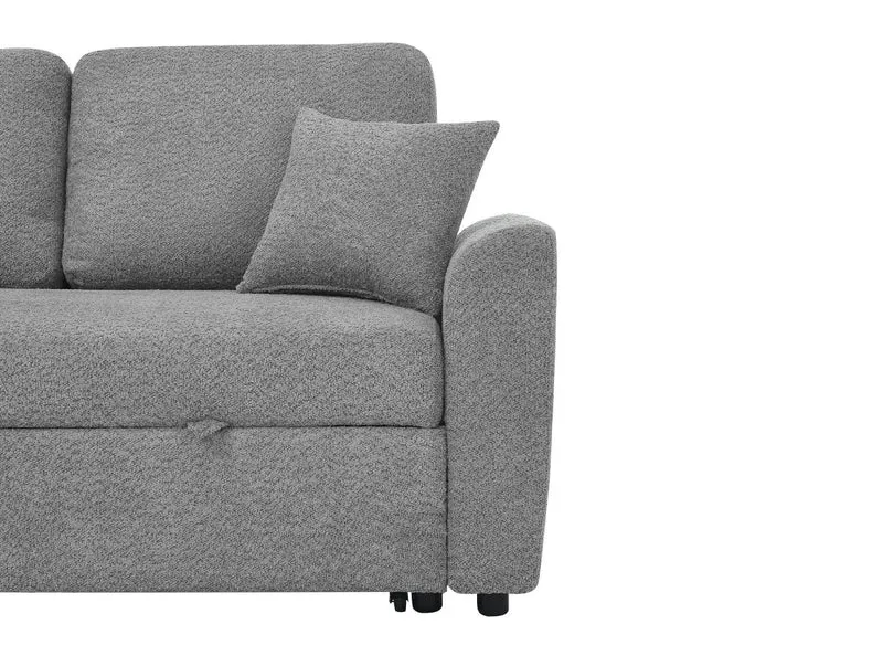 Canapé panoramique convertible avec coffres en tissu bouclette gris ADRYEN