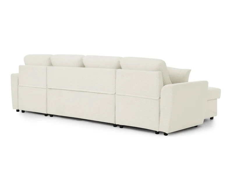 Canapé panoramique convertible avec coffres en tissu bouclette beige ADRYEN