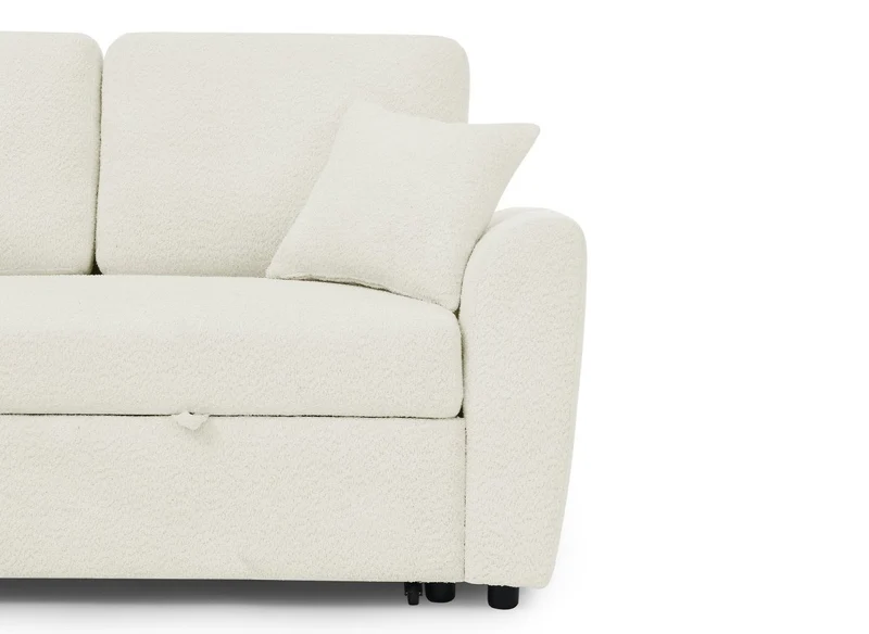 Canapé panoramique convertible avec coffres en tissu bouclette beige ADRYEN