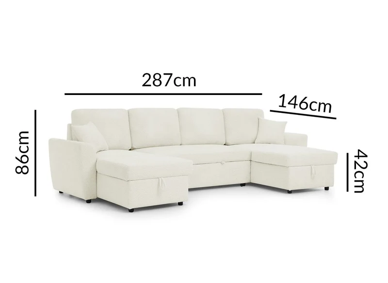 Canapé panoramique convertible avec coffres en tissu bouclette beige ADRYEN