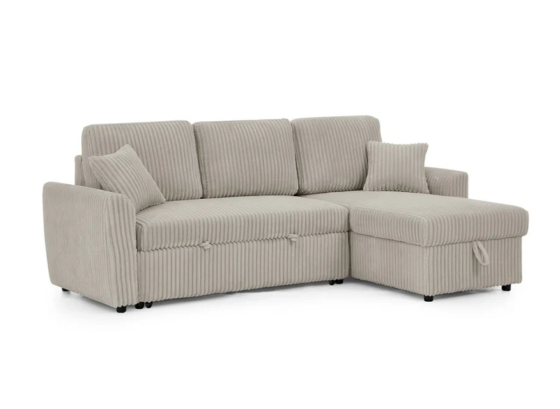 Canapé d'angle convertible et réversible avec coffre en velours côtelé épais taupe ADRYEN