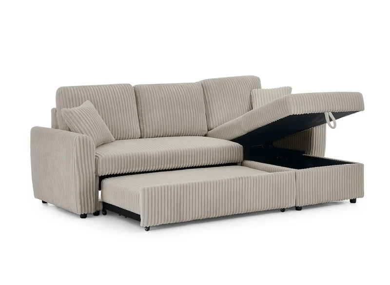 Canapé d'angle convertible et réversible avec coffre en velours côtelé épais taupe ADRYEN