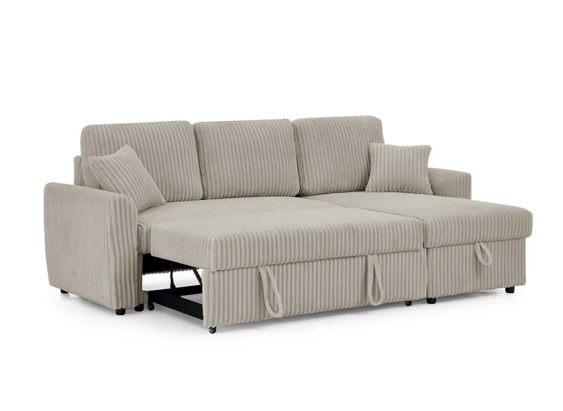 Canapé d'angle convertible et réversible avec coffre en velours côtelé épais taupe ADRYEN