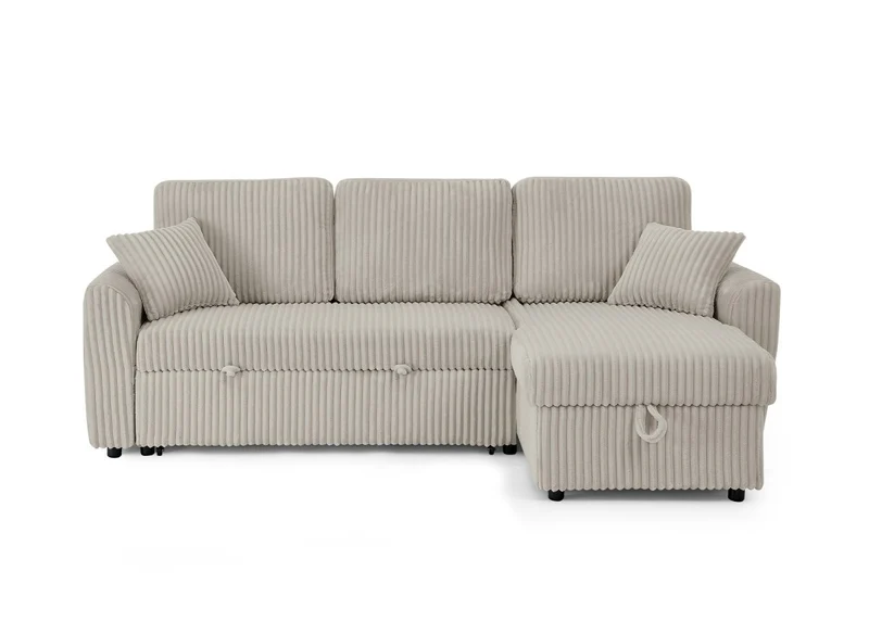 Canapé d'angle convertible et réversible avec coffre en velours côtelé épais taupe ADRYEN
