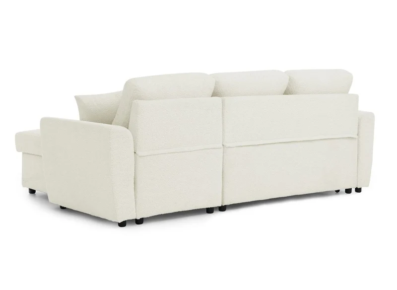 Canapé d'angle convertible et réversible avec coffre en tissu bouclette beige ADRYEN