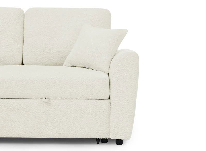 Canapé d'angle convertible et réversible avec coffre en tissu bouclette beige ADRYEN