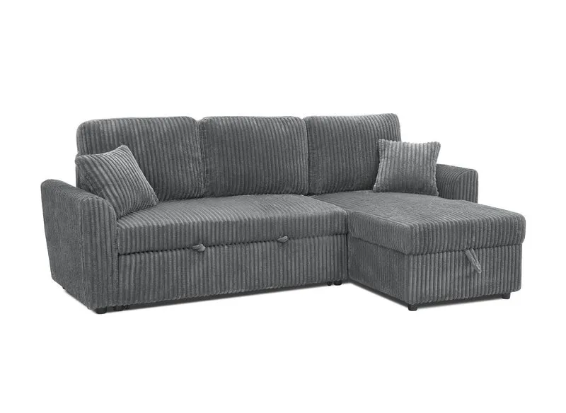 Canapé d'angle convertible et réversible avec coffre en velours côtelé épais gris ADRYEN