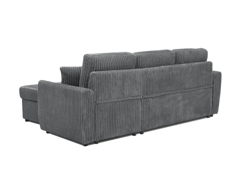Canapé d'angle convertible et réversible avec coffre en velours côtelé épais gris ADRYEN