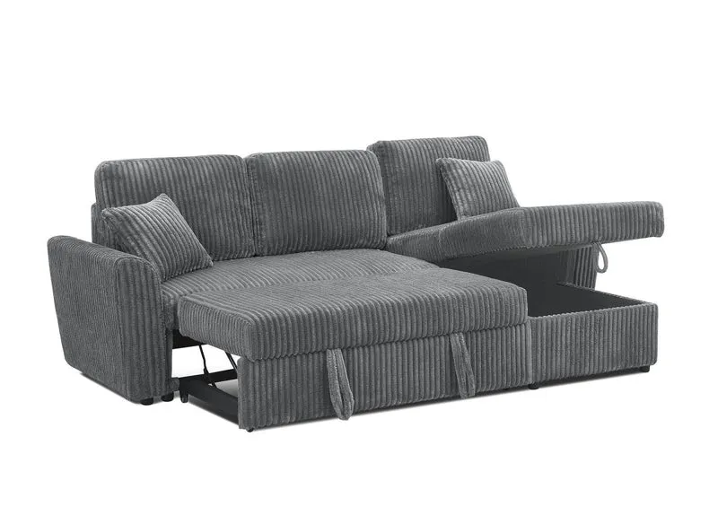 Canapé d'angle convertible et réversible avec coffre en velours côtelé épais gris ADRYEN