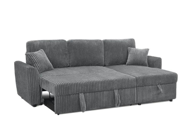 Canapé d'angle convertible et réversible avec coffre en velours côtelé épais gris ADRYEN