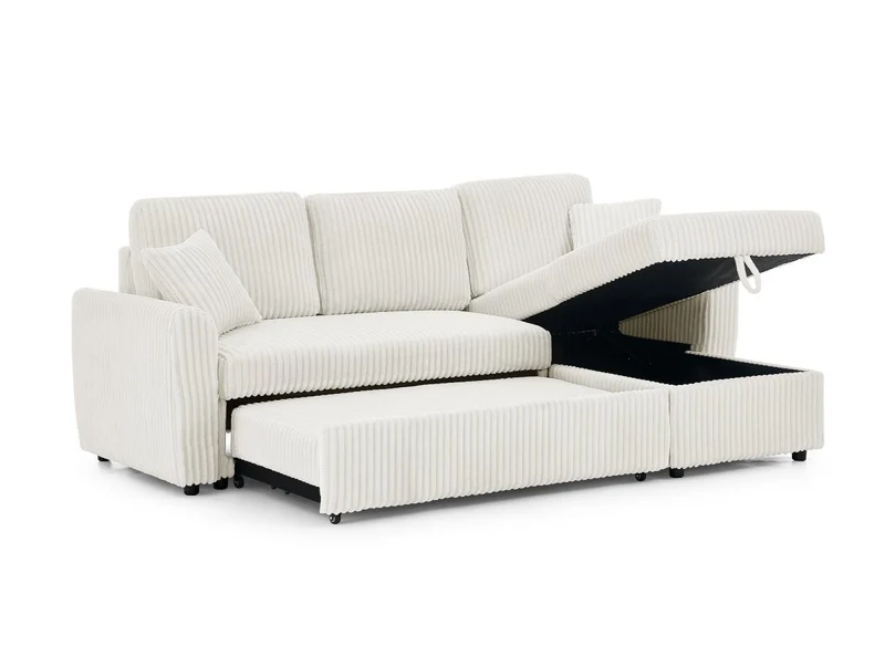 Canapé d'angle convertible et réversible avec coffre en velours côtelé épais beige ADRYEN