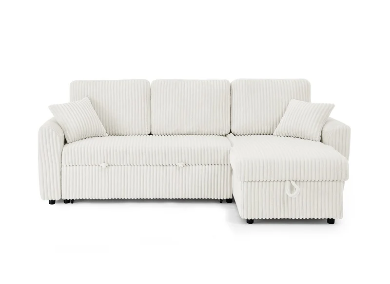 Canapé d'angle convertible et réversible avec coffre en velours côtelé épais beige ADRYEN