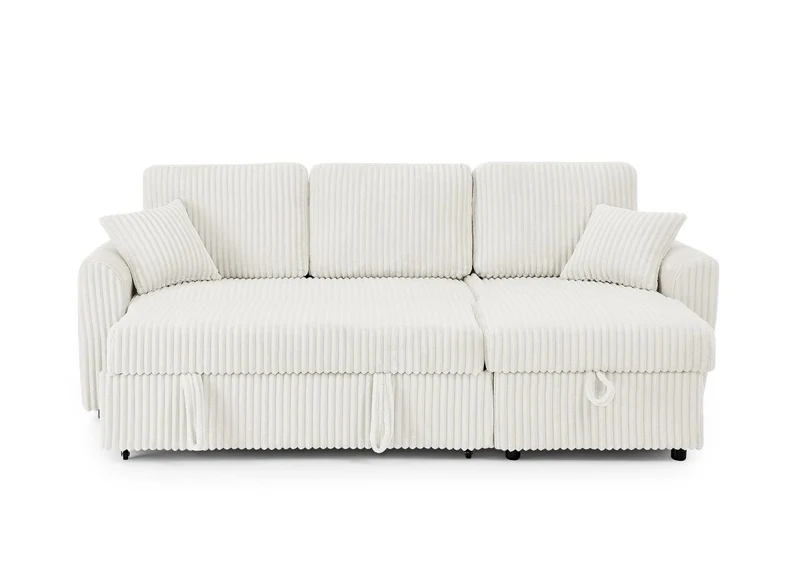 Canapé d'angle convertible et réversible avec coffre en velours côtelé épais beige ADRYEN