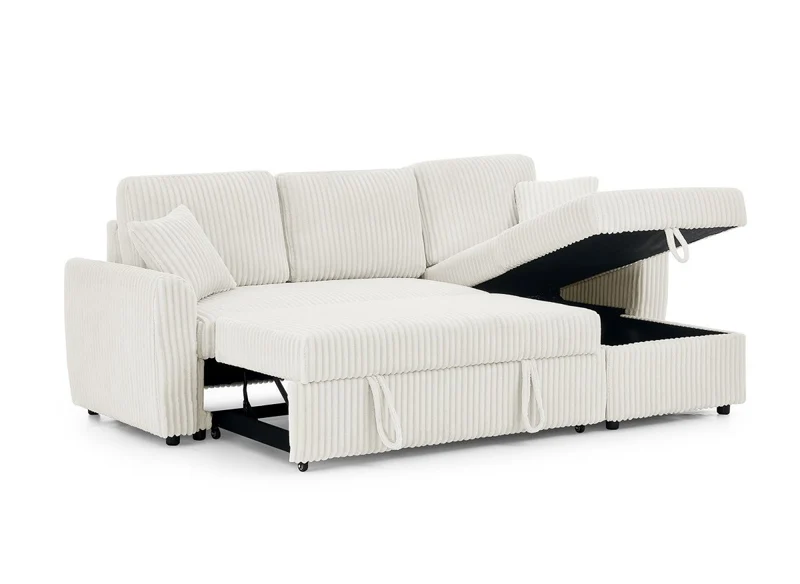 Canapé d'angle convertible et réversible avec coffre en velours côtelé épais beige ADRYEN