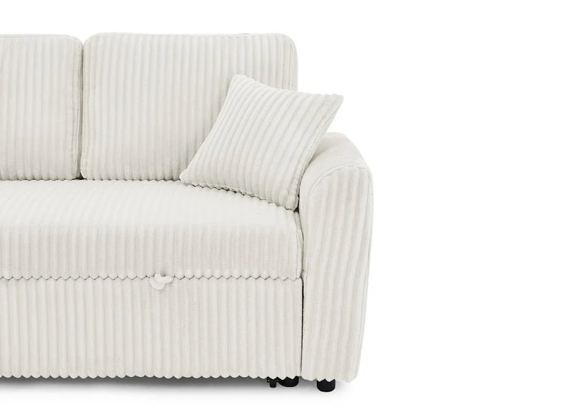 Canapé d'angle convertible et réversible avec coffre en velours côtelé épais beige ADRYEN