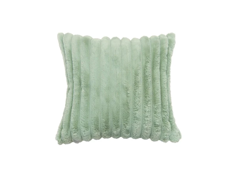Coussin carré en velours côtelé effet fourrure vert d'eau 45x45 cm URBAIN