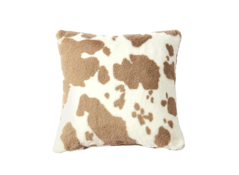 Coussin carré 45x45 cm en tissu poils effet peau de vache taupe et blanc SAKINA