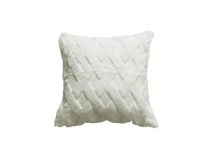 Coussin carré 45x45 cm en tissu à poils effet graphique blanc écru MADALA