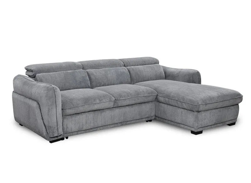 Canapé d'angle convertible avec coffre en velours côtelé épais gris PETUNIA - Angle droit