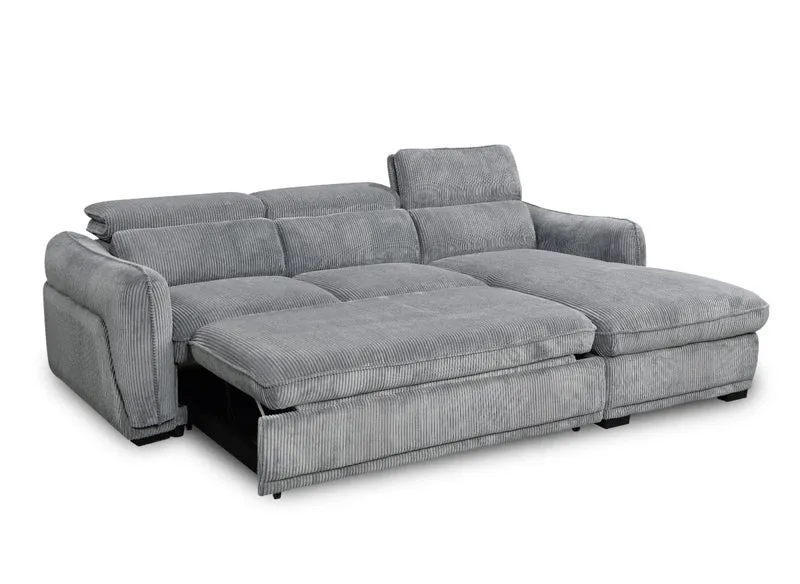 Canapé d'angle convertible avec coffre en velours côtelé épais gris PETUNIA - Angle droit
