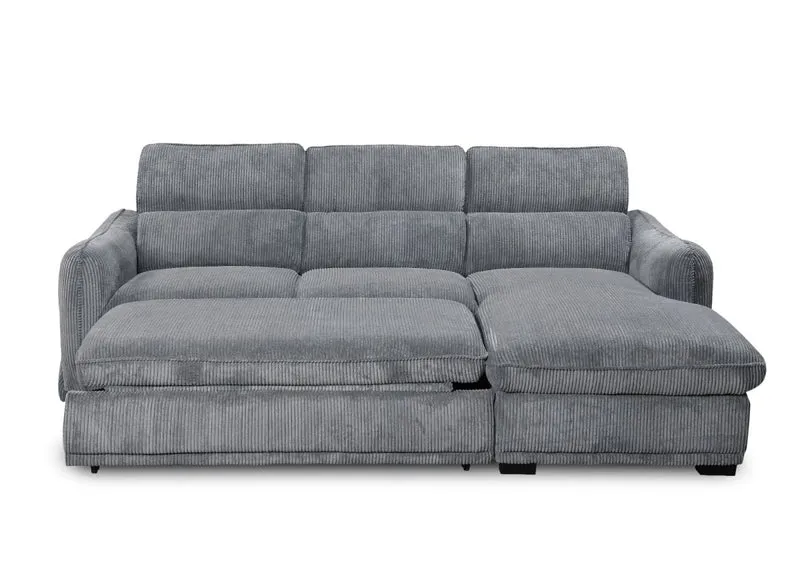 Canapé d'angle convertible avec coffre en velours côtelé épais gris PETUNIA - Angle droit