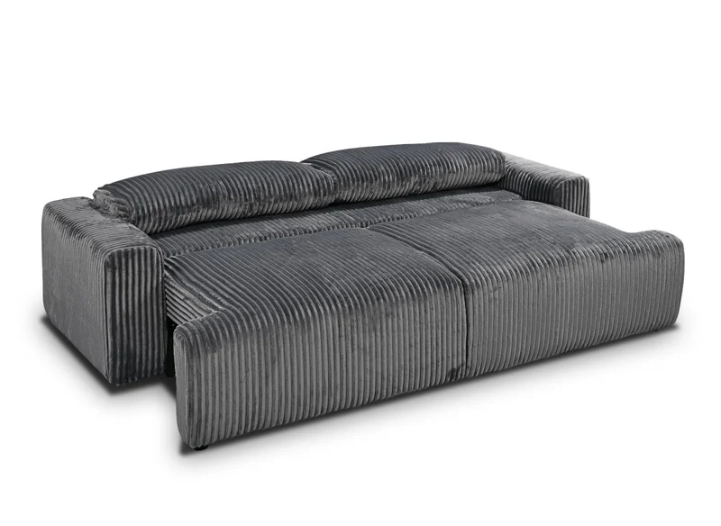 Canapé convertible 3 places avec coffre en velours côtelé épais gris MILO