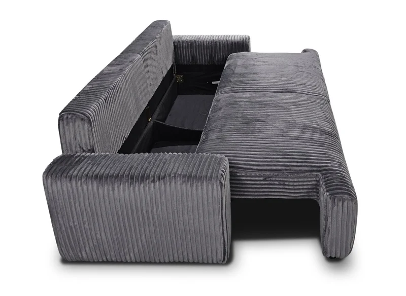 Canapé convertible 3 places avec coffre en velours côtelé épais gris MILO