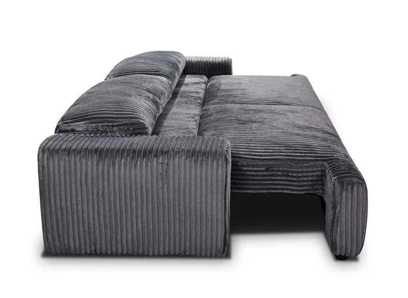 Canapé convertible 3 places avec coffre en velours côtelé épais gris MILO