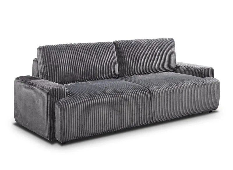 Canapé convertible 3 places avec coffre en velours côtelé épais gris MILO