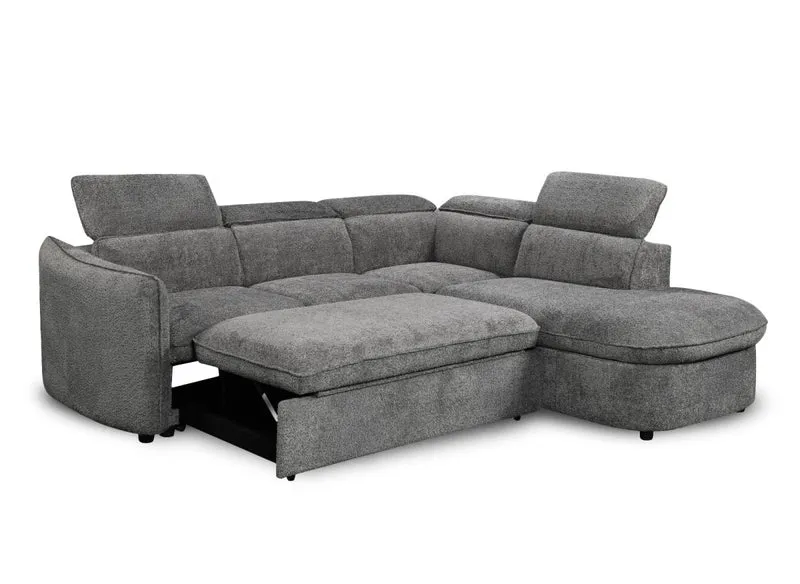 Canapé d'angle convertible avec coffre en tissu bouclette gris BAYA - angle droit