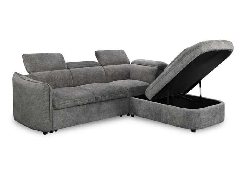Canapé d'angle convertible avec coffre en tissu bouclette gris BAYA - angle droit