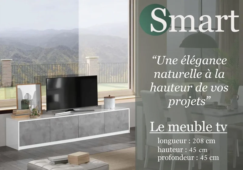 Mur tv laqué blanc gris led SMART