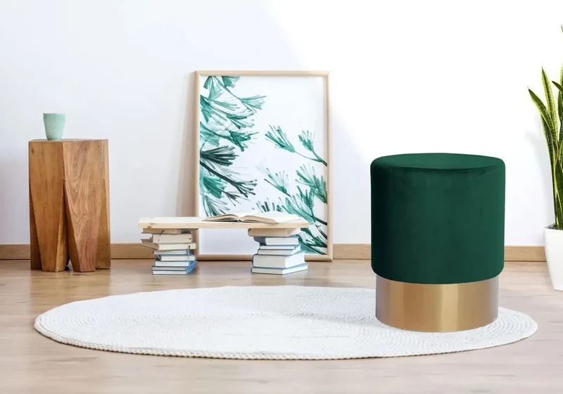 Pouf design doré velours vert - Lisy