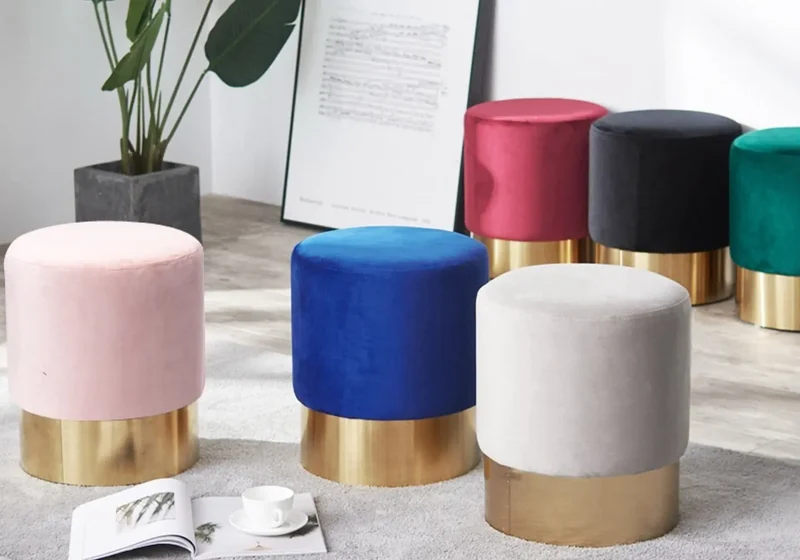 Pouf design doré velours vert - Lisy