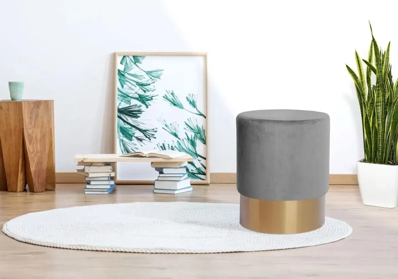 Pouf design doré velours gris - Lisy