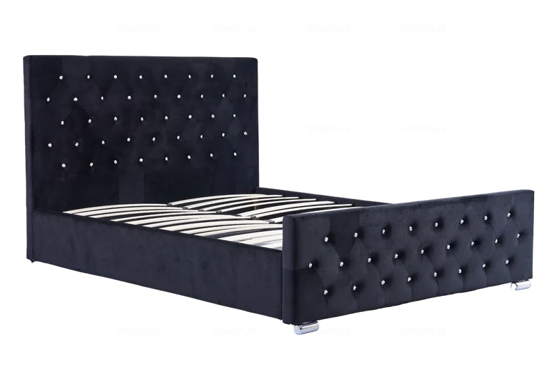 Lit double capitonné en velours noir avec strass - Anis