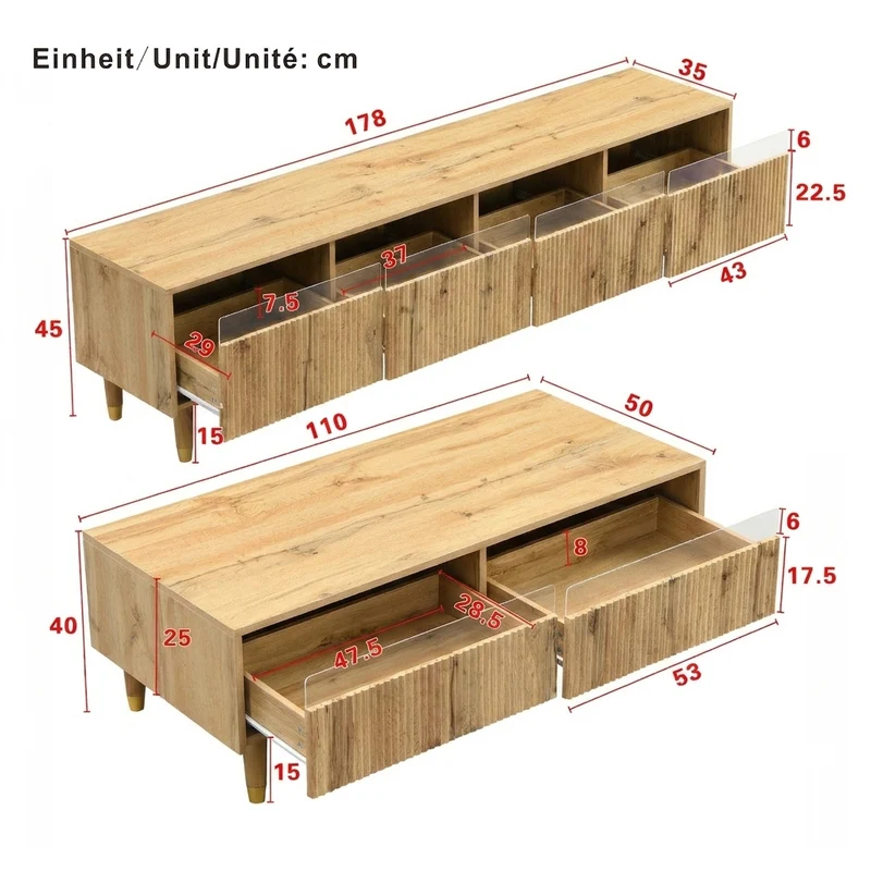Ensemble meuble TV avec table basse effet bois et éclairage LED 2 pièces COPPERCANYON