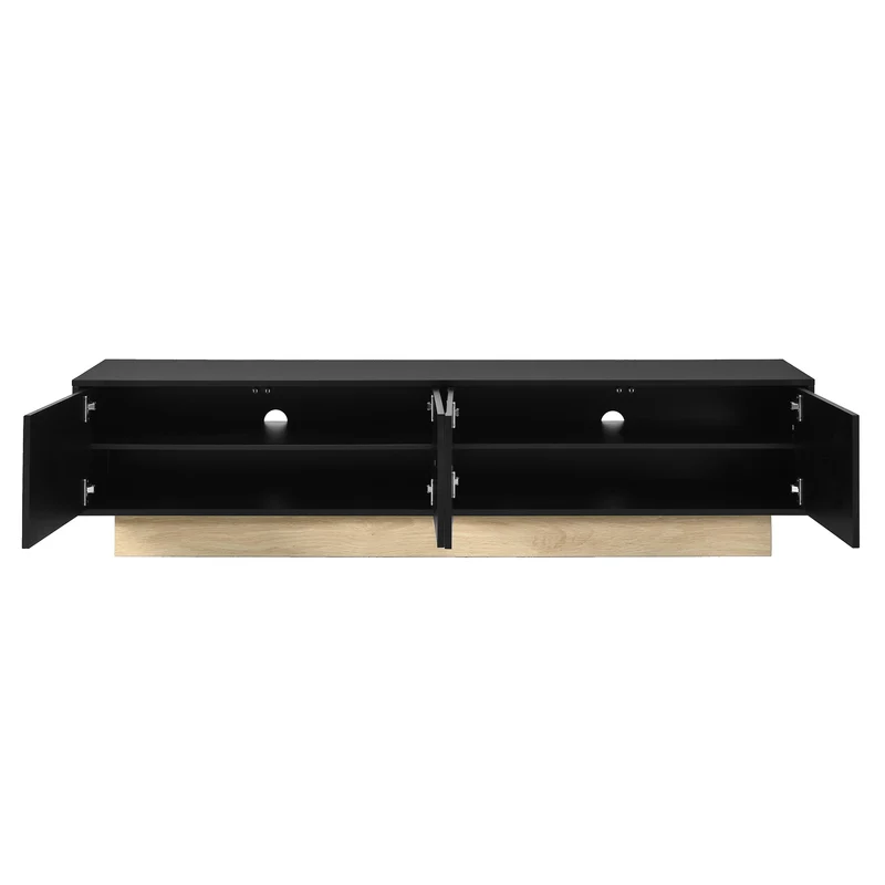 Meuble TV noir 4 portes motif courbé 175x40x41,5cm ADJUSTORGANIZER