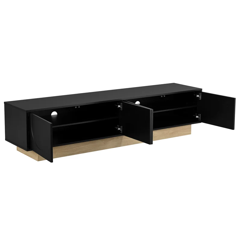 Meuble TV noir 4 portes motif courbé 175x40x41,5cm ADJUSTORGANIZER