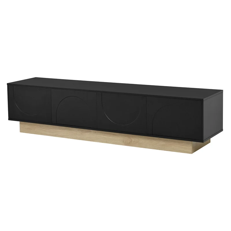 Meuble TV noir 4 portes motif courbé 175x40x41,5cm ADJUSTORGANIZER